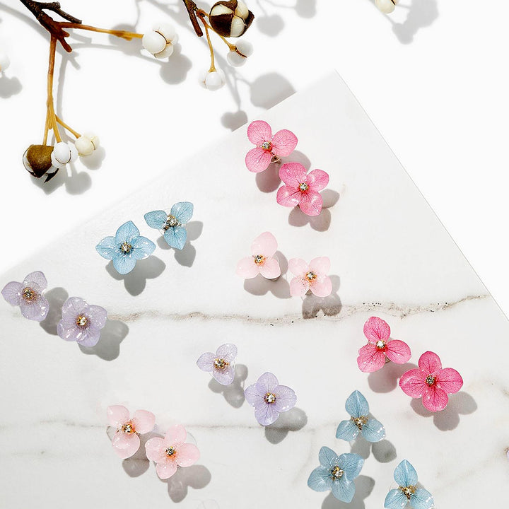 Hydrangea Garden Asymmetric Flower Studs (4-pc set)