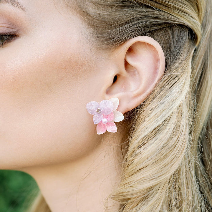 Three Tone Hydrangea Flowers Stud