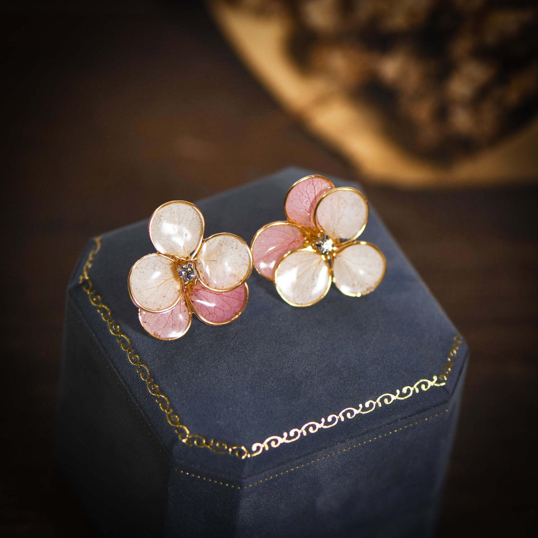 Tiana Cherry Blossom with Golden Frame Stud Earrings/ Final Sale