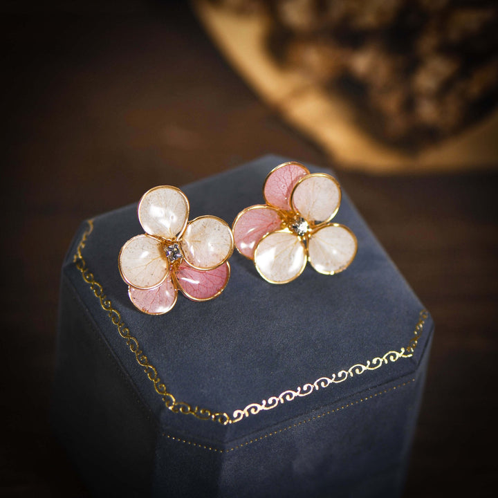 Tiana Cherry Blossom with Golden Frame Stud Earrings/ Final Sale