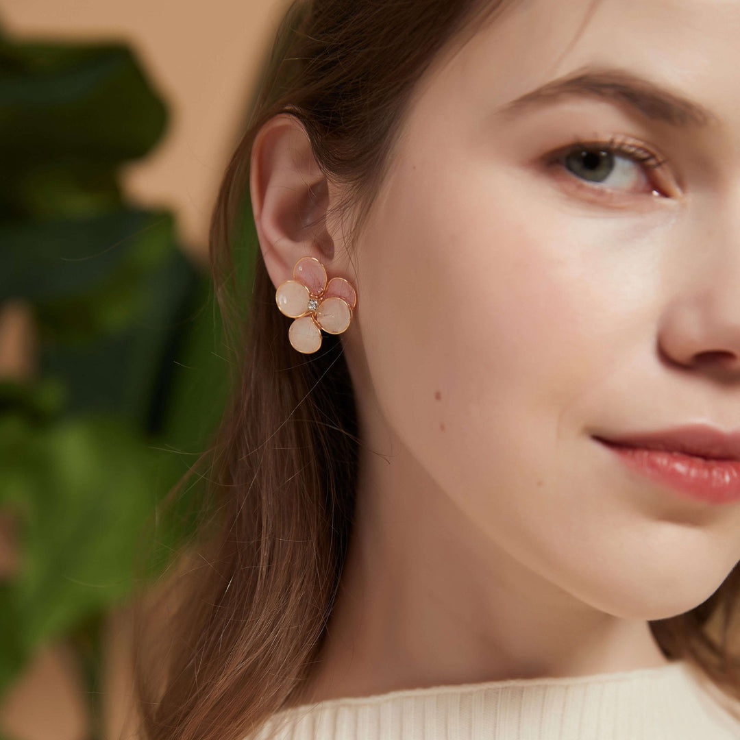 Tiana Cherry Blossom with Golden Frame Stud Earrings/ Final Sale