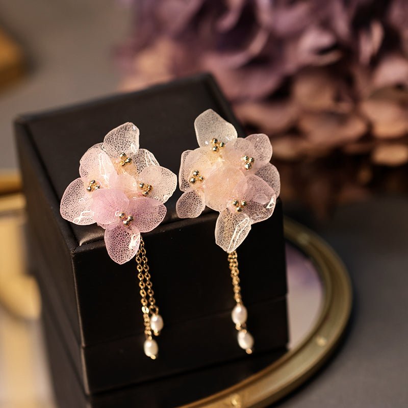 Tiana Layered Pink Hydrangea Drop Earrings