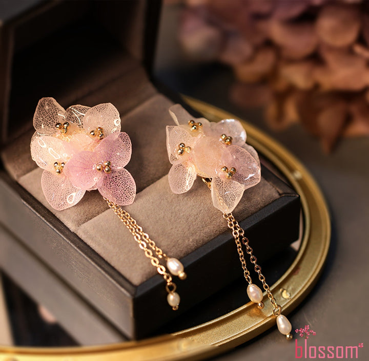 Tiana Layered Pink Hydrangea Drop Earrings
