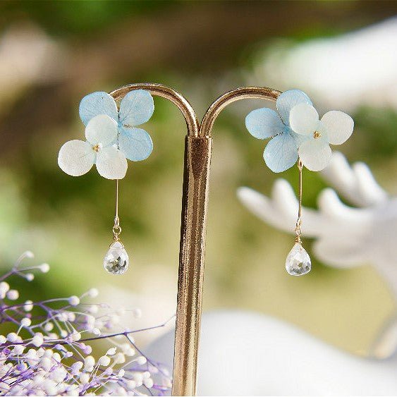 Two-tone Blue Hydrangea Drop Earrings