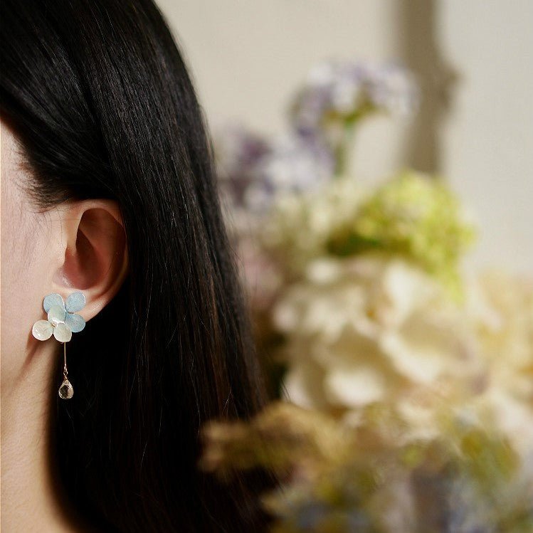 Two-tone Blue Hydrangea Drop Earrings