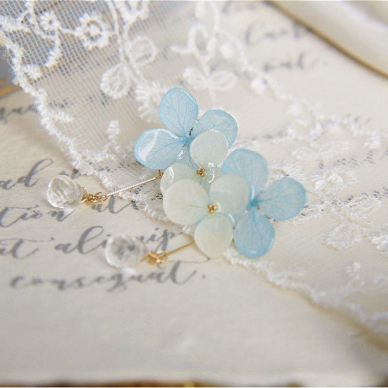 Two-tone Blue Hydrangea Drop Earrings