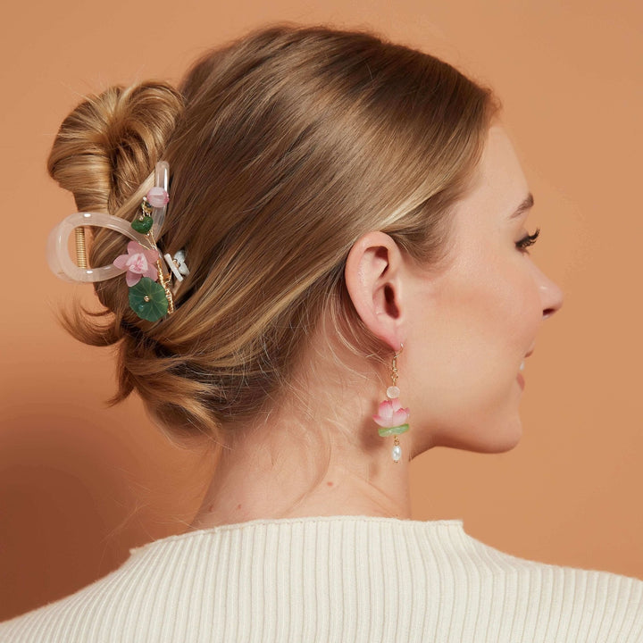 Waterlily Flower Freshwater Pearl Drop Earrings