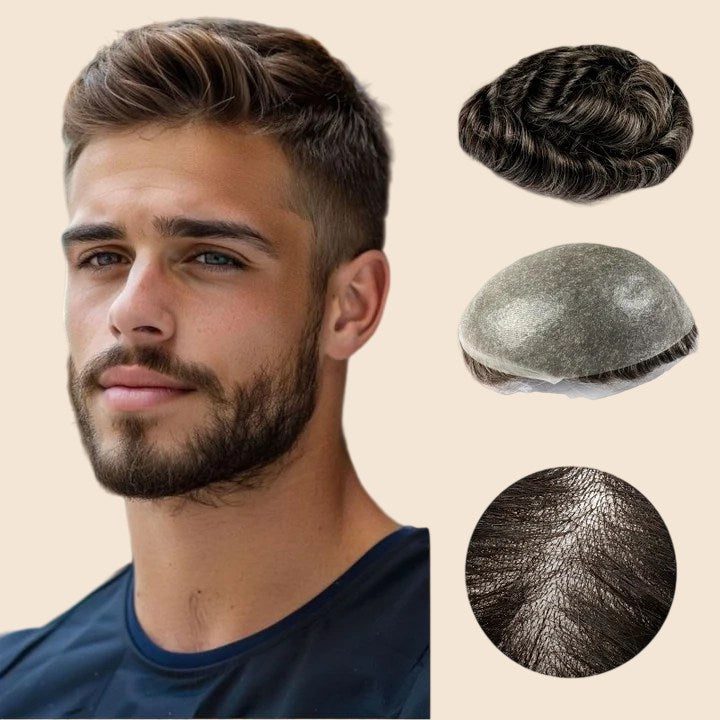 Toupee for Men Celebrities Choice Upgrade Mirage 0.04-0.06mm Full Super Thin Skin Single Knots Base