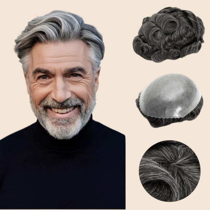 Men's Hair Unit  Men's Hairstyle for Thin Hair 0.10-0.12mm Double Knots Full Skin Base