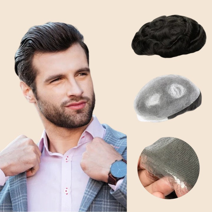 Mens Hair System Ultra Thin Skin Full V-loop,Natural,Transparent,Soft