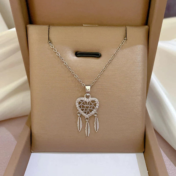 Heart and Leaves Pendant with Zirconias in Gold and Silver