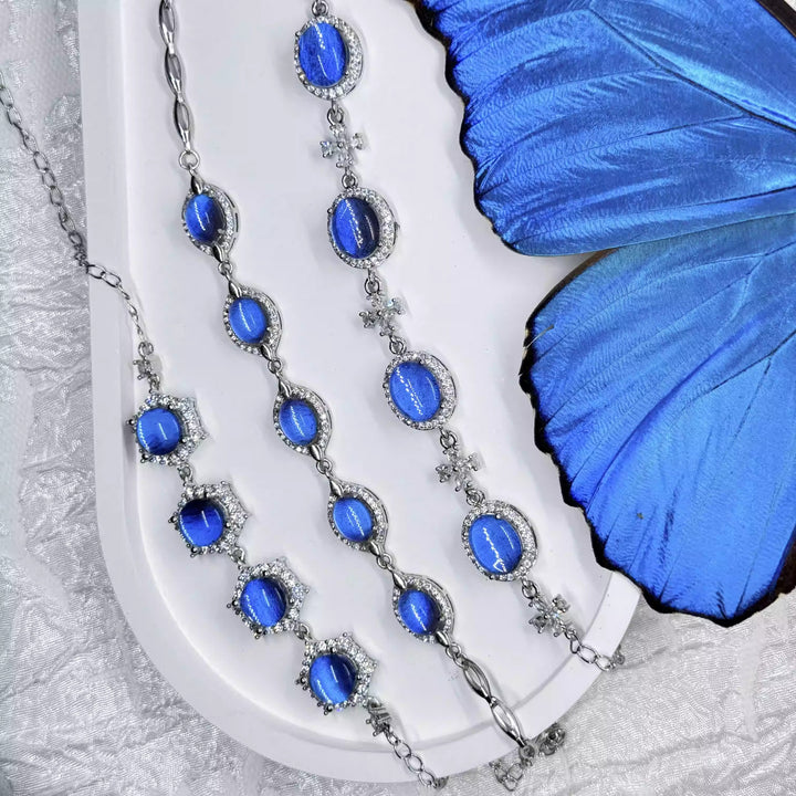 Eternal Blue Genuine Blue Morpho Butterfly Wing Specimen Bracelet in S925 Sterling Silver