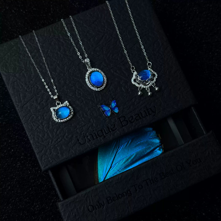 Exquisite S925 Sterling Silver Genuine Blue Morpho Wing Jewelry - Premium Handmade Necklace & Bracelet Gift for Couples and Friends