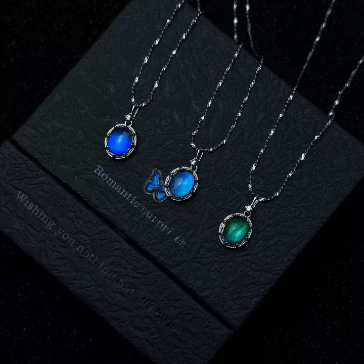 Handmade S925 Sterling Silver Blue Morpho Butterfly Wing Necklace & Bracelet Set - Real Specimen Jewelry