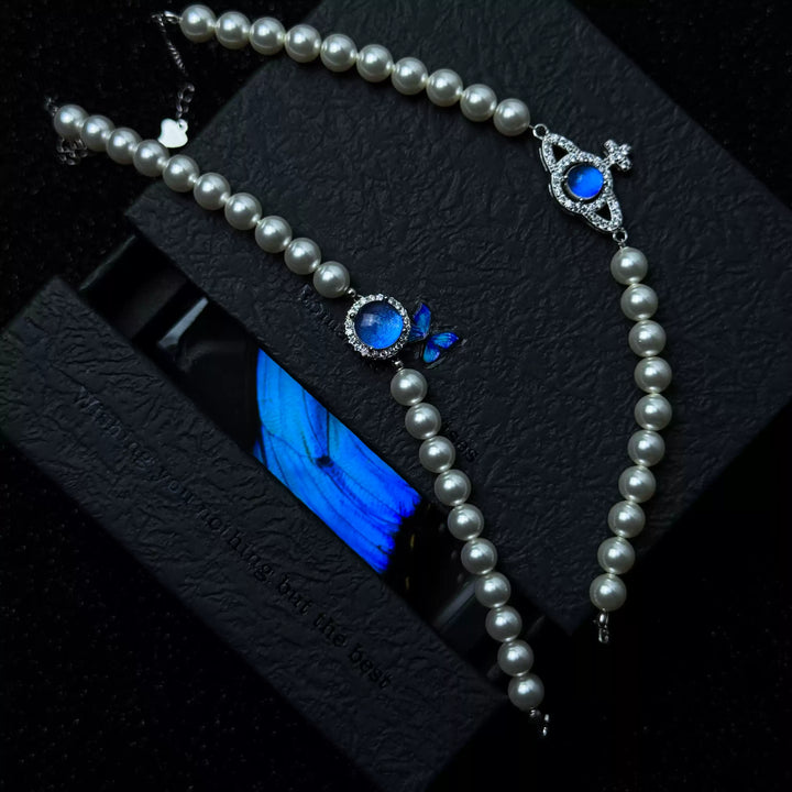 Natural Blue Morpho Shimmering Butterfly Wing Jewelry Set - Romantic Aesthetic Gift for Her