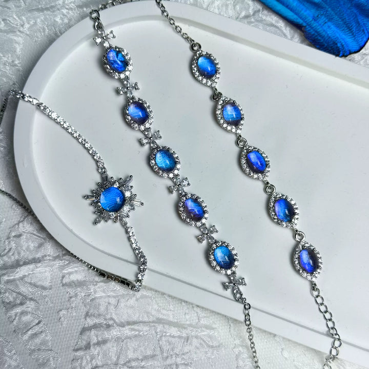 Real Blue Morpho Butterfly Wing Bracelet in S925 Sterling Silver - Unique Handmade Jewelry, Whimsical INFP Gift, Niche Specimen Jewelry for Besties & Couples