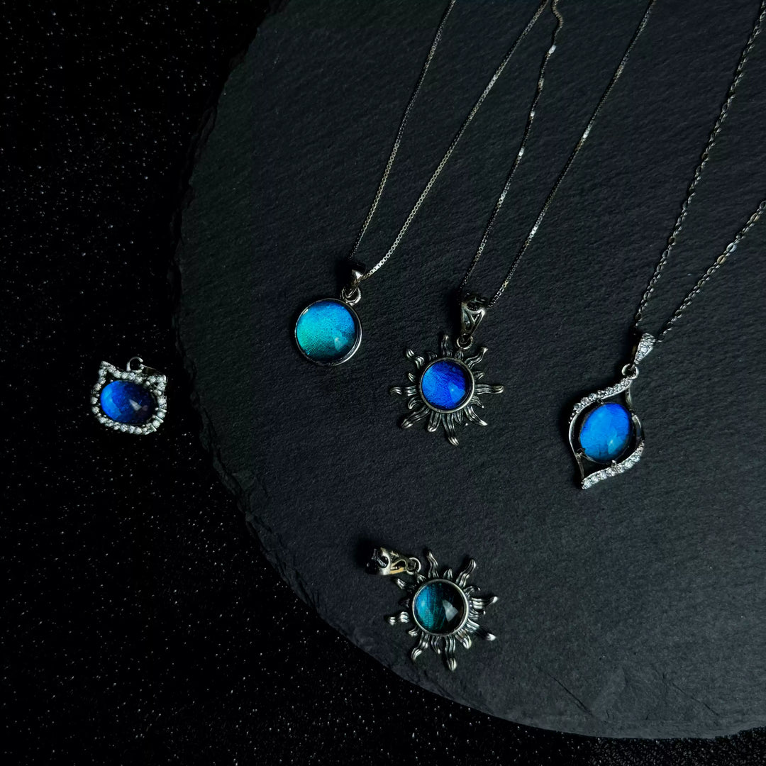 Real Blue Morpho Butterfly Wing Necklace in S925 Sterling Silver - Handmade Specimen Pendant, Unique Niche Gift for Her, Bestie Birthday Jewelry