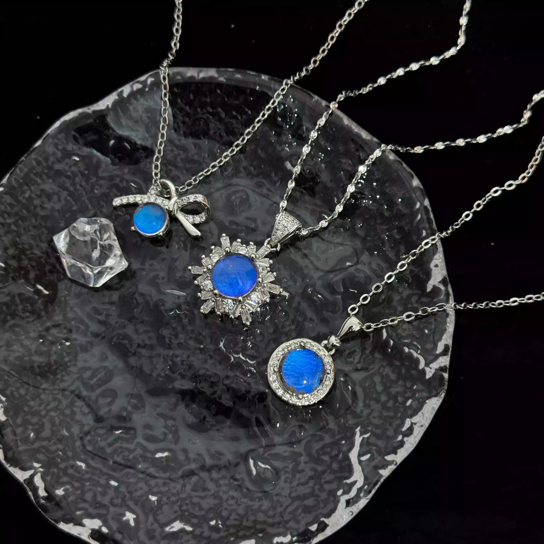 Real Blue Morpho Butterfly Wing Necklace in S925 Sterling Silver - Unique Handmade Specimen Pendant, Niche Aesthetic Jewelry, Birthday Gift for Bestie & Couples