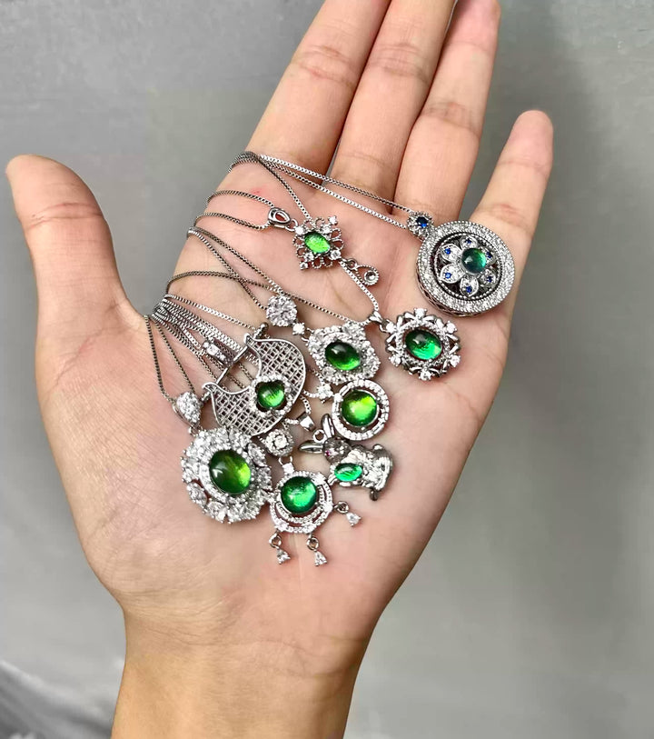 Real Jewel Beetle Wing Necklace - Iridescent Metallic Green Pendant - Minimalist Luxury Nature Jewelry