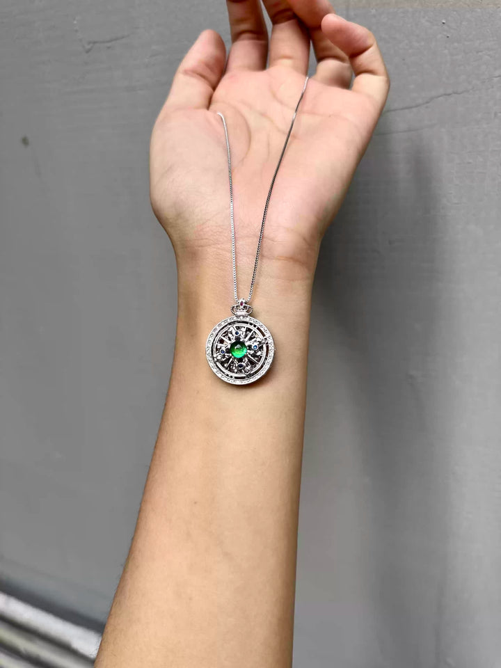 The Rotating Crown Horse Real Jewel Beetle Wing Spinner Necklace - Handmade Kinetic Nature Art - Iridescent Green Luxury Pendant