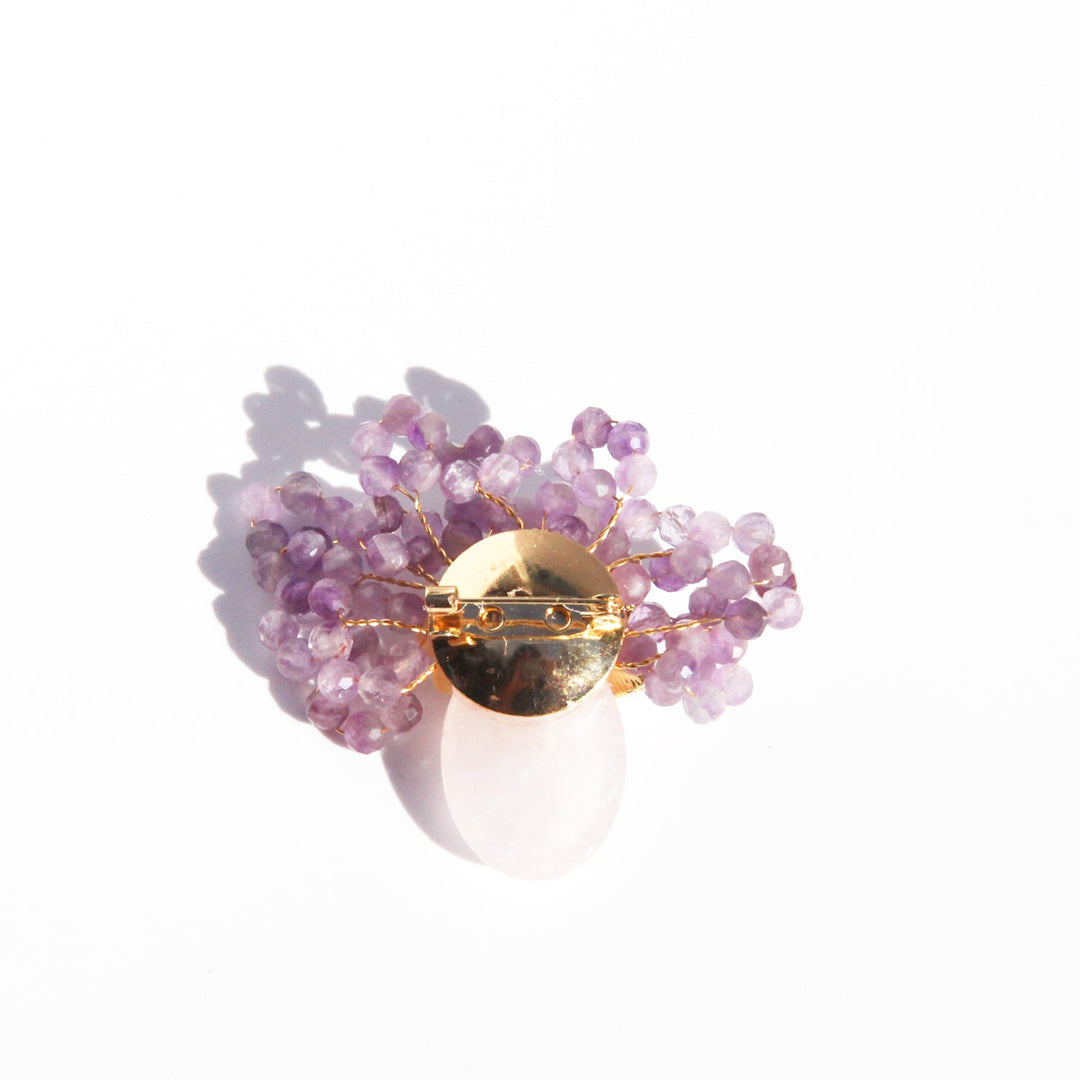 Amethystblumen in Rosenquarzvase Brosche / Schlussverkauf