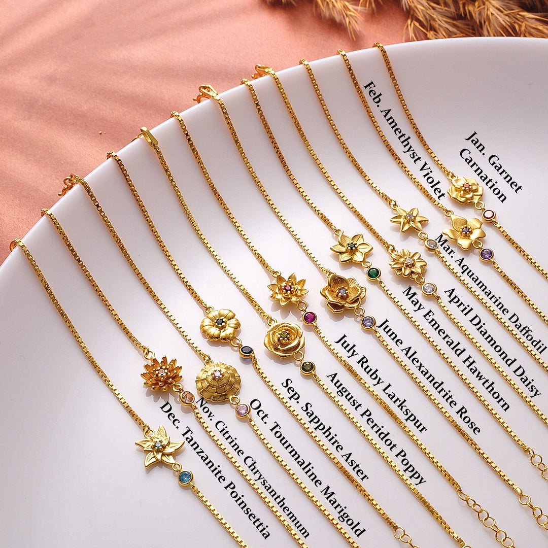 Birth Flower & Birthstone Bracelets