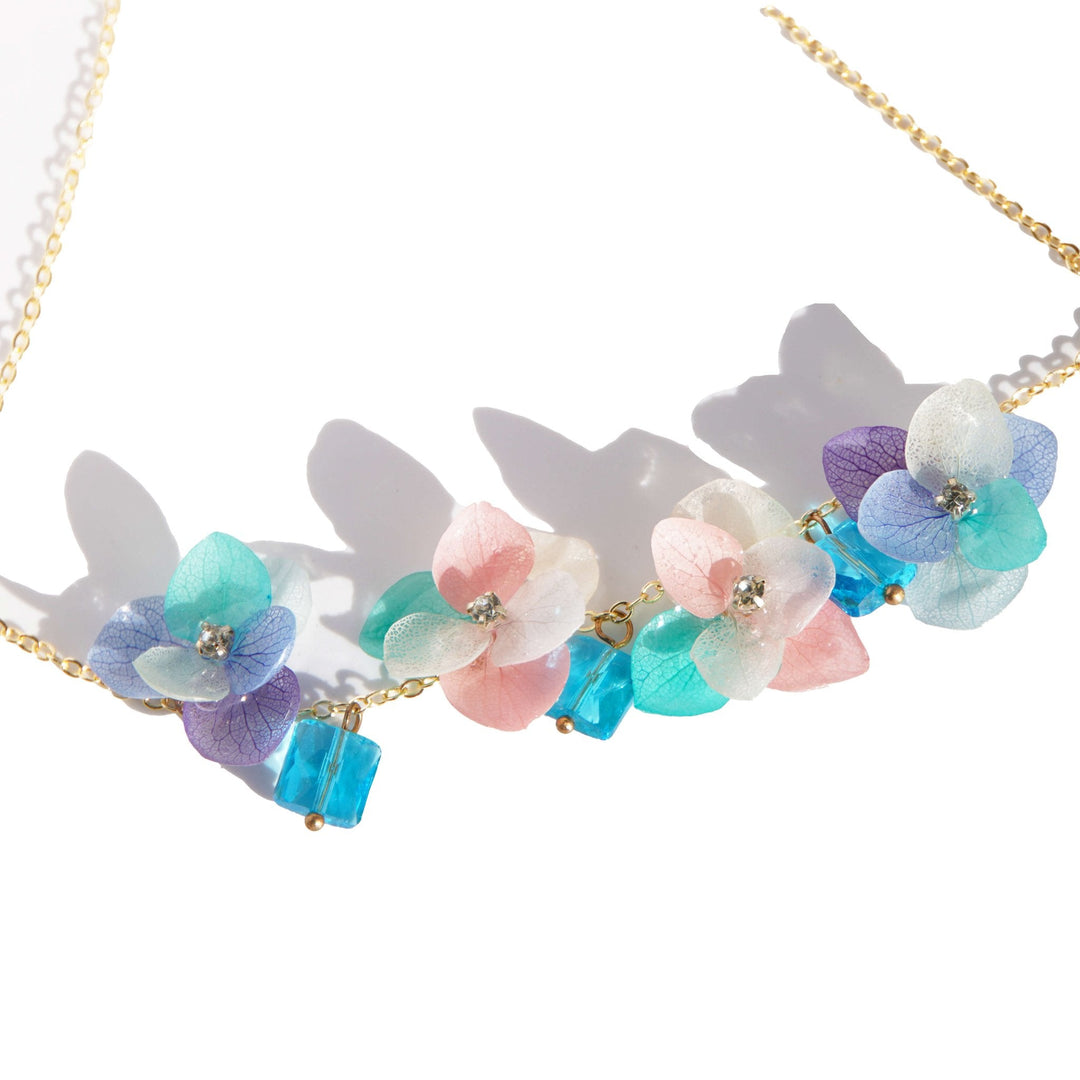Blaue Kristall Hortensien Blume Halskette / Final Sale