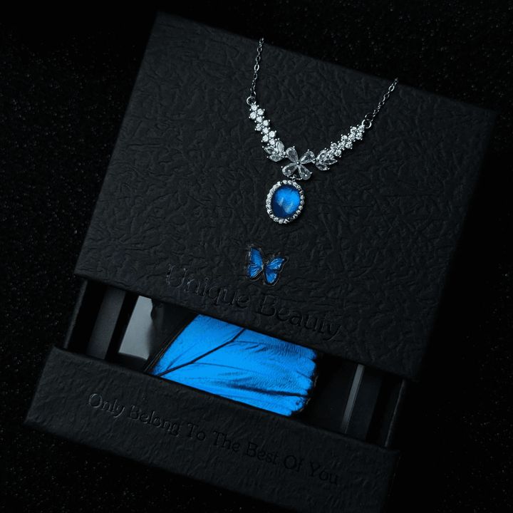 Real Blue Morpho Butterfly Wing Necklace & Bracelet Set - Unique Handmade Gift for Her