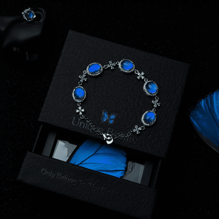 Real Blue Morpho Butterfly Wing Necklace & Bracelet Set - Unique Handmade Gift for Her