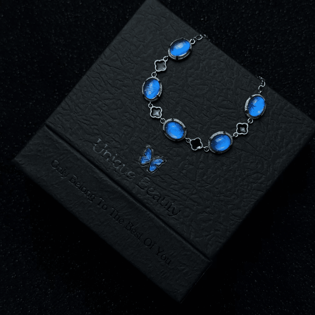 Real Blue Morpho Butterfly Wing Necklace & Bracelet Set - Unique Handmade Gift for Her