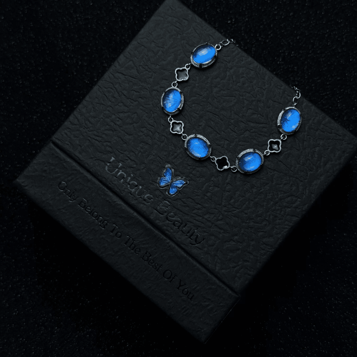 Real Blue Morpho Butterfly Wing Necklace & Bracelet Set - Unique Handmade Gift for Her