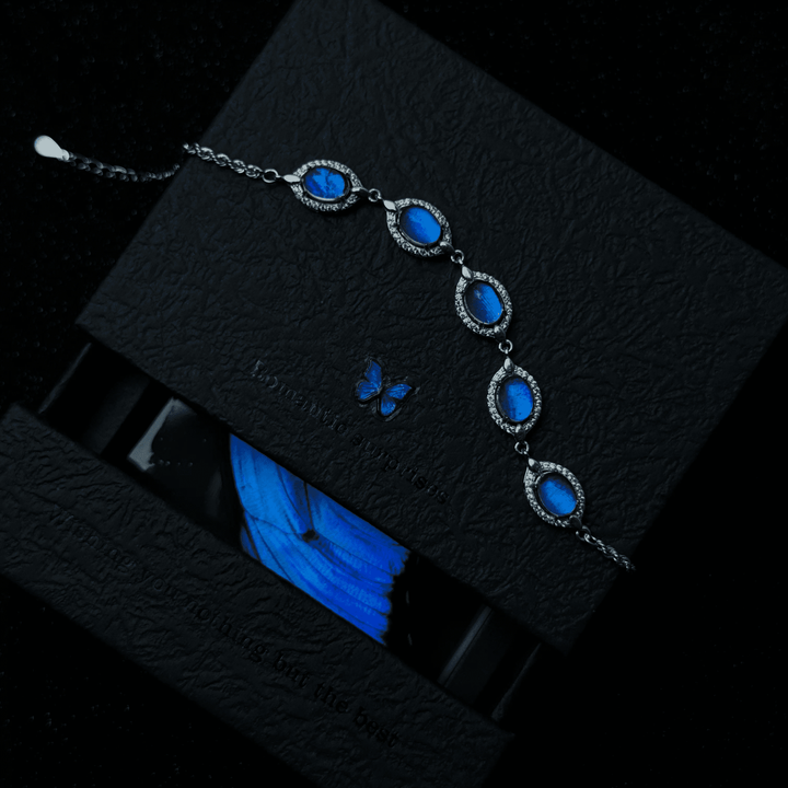 Natural Blue Morpho Shimmering Butterfly Wing Jewelry Set - Romantic Aesthetic Gift for Her