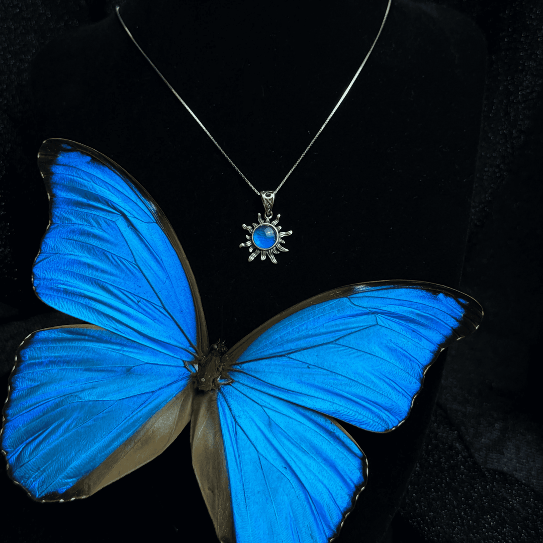 Real Blue Morpho Butterfly Wing Necklace in S925 Sterling Silver - Handmade Specimen Pendant, Unique Niche Gift for Her, Bestie Birthday Jewelry