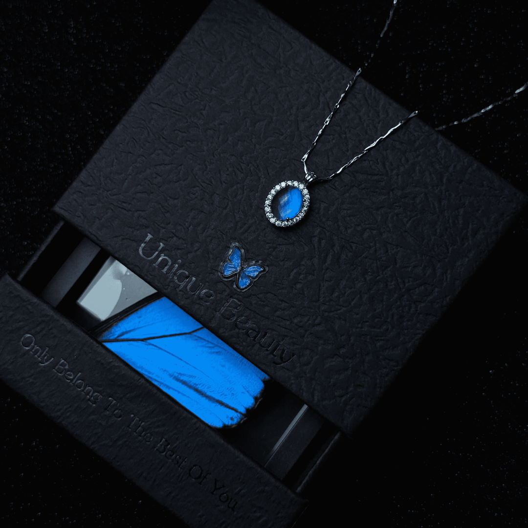 Real Blue Morpho Butterfly Wing Necklace & Bracelet Set - Unique Handmade Gift for Her