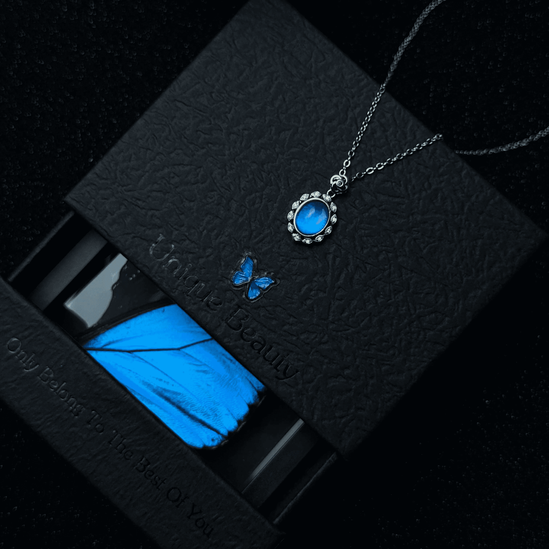 Real Blue Morpho Butterfly Wing Necklace & Bracelet Set - Unique Handmade Gift for Her