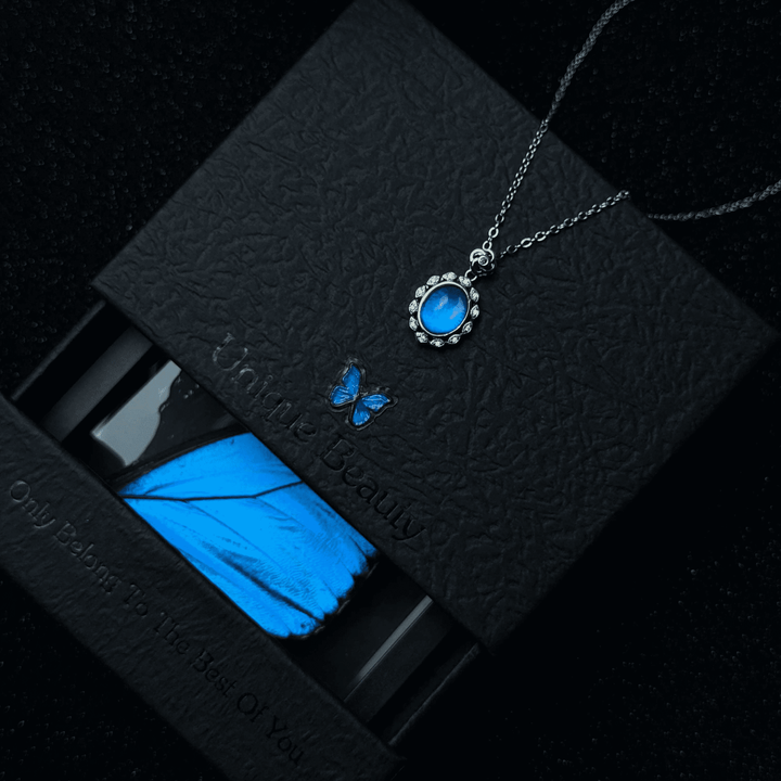 Real Blue Morpho Butterfly Wing Necklace & Bracelet Set - Unique Handmade Gift for Her