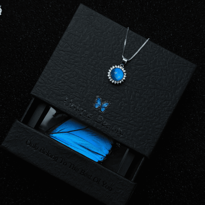 Real Blue Morpho Butterfly Wing Necklace & Bracelet Set - Unique Handmade Gift for Her