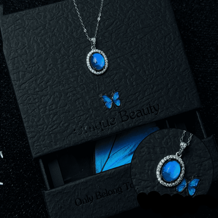 Exquisite S925 Sterling Silver Genuine Blue Morpho Wing Jewelry - Premium Handmade Necklace & Bracelet Gift for Couples and Friends