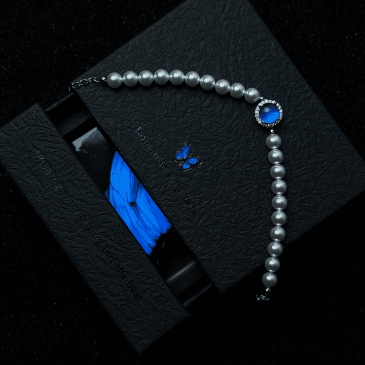 Natural Blue Morpho Shimmering Butterfly Wing Jewelry Set - Romantic Aesthetic Gift for Her