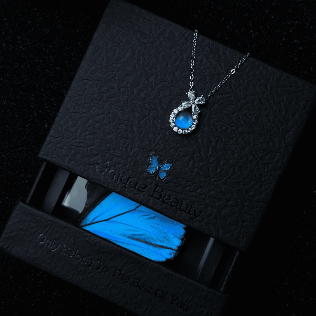 Real Blue Morpho Butterfly Wing Necklace & Bracelet Set - Unique Handmade Gift for Her