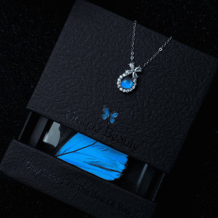 Real Blue Morpho Butterfly Wing Necklace & Bracelet Set - Unique Handmade Gift for Her