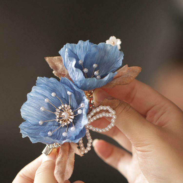 Blue Orchid Rose Pearl Stamen Hair Clip