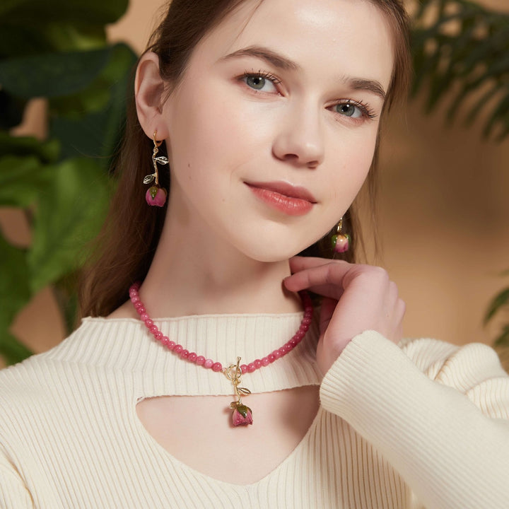 Kamelie Golden Rose Pink Jade Halskette / Schlussverkauf