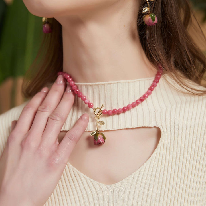 Kamelie Golden Rose Pink Jade Halskette / Schlussverkauf