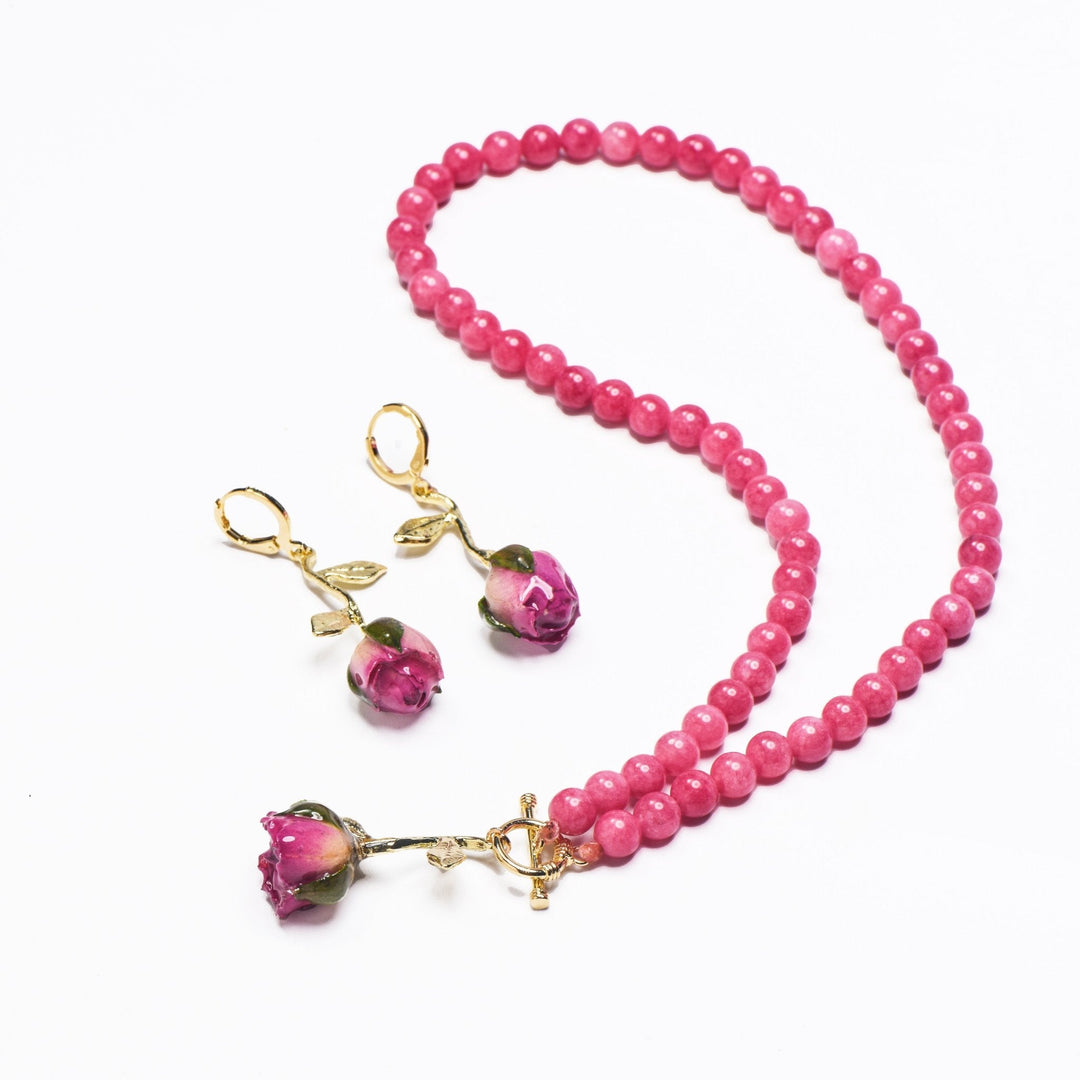 Kamelie Golden Rose Pink Jade Halskette / Schlussverkauf