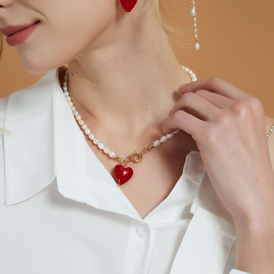 Karneol Rotes Herz Naturperlenkette / Schlussverkauf