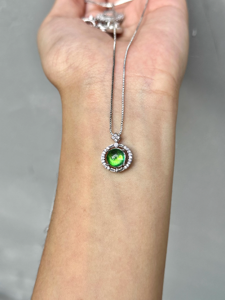 Real Jewel Beetle Wing Necklace - Iridescent Metallic Green Pendant - Minimalist Luxury Nature Jewelry