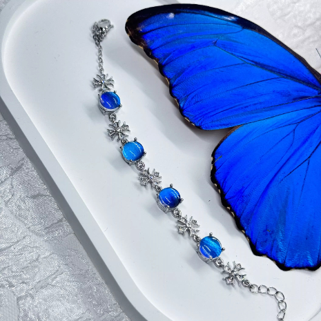 Eternal Blue Genuine Blue Morpho Butterfly Wing Specimen Bracelet in S925 Sterling Silver