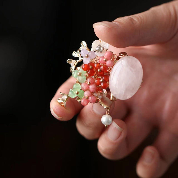 Crystal Flower Rose Quartz Brooch/ Final Sale