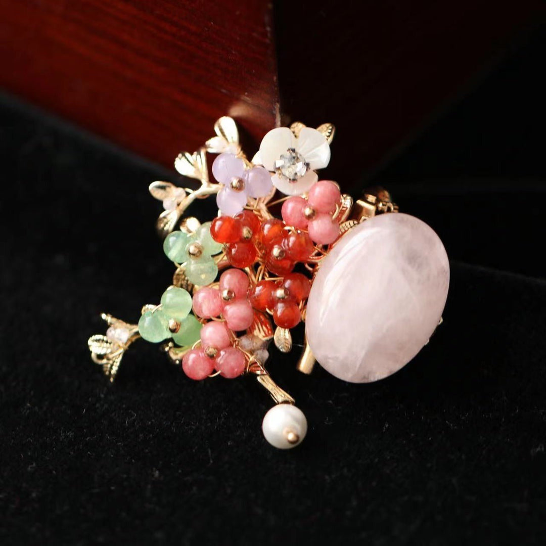 Crystal Flower Rose Quartz Brooch/ Final Sale